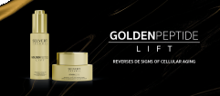 <h3><strong>REVERSES THE SIGNS OF CELULAR AGING</strong></h3>
<p>Adéntrate en un universo de belleza sin precedentes con Golden Peptide Lift, una línea cosmética anti-envejecimiento sublime de Selvert Thermal que eleva, la piel, a la máxima expresión de la sofisticación y el cuidado. A la vez actúa sobre todos los factores relacionados con la aparición de los signos y síntomas del envejecimiento cutáneo a nivel endógeno, multifactorial y también emocional.</p>
<p>Con la exclusiva Tecnología GDP y el Micro-Col System junto con las extraordinarias propiedades de la orquídea negra, Golden Peptide Lift ofrece una experiencia sensorial única y lujosa con resultados extraordinarios ralentizando los procesos involucrados en el envejecimiento celular.</p>
<p><strong>Innovación</strong>: ciencia + bienestar para el tratamiento del envejecimiento cronológico y hormonal.<br /><strong>Tecnología & exclusividad</strong>: exclusive GDP Technology + Micro-Col System + péptidos Biomiméticos.<br /><strong>Sinergia de activos</strong>: aumentan la acción del tratamiento.</p>