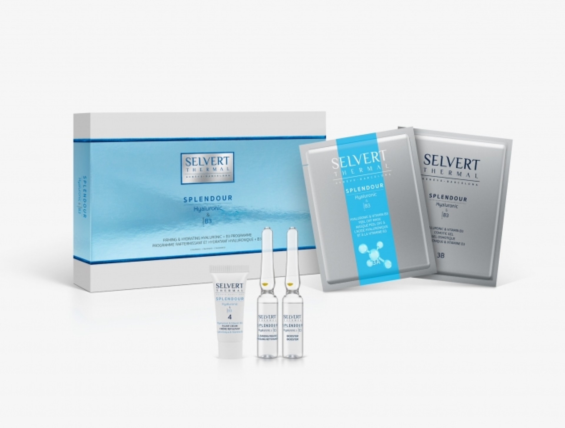 <p><strong>PACK PROFESIONAL SPLENDOUR</strong></p>
<p><strong>Firming & Hydrating Hyaluronic + B3 Programme</strong></p>
<p>&nbsp;</p>
<p>Piel redensificada, tersa e hidratada gracias a una f&oacute;rmula&nbsp; extraordinaria que combina &aacute;cido hialur&oacute;nico de distintos pesos moleculares y a las amplias propiedades cosm&eacute;ticas de la Vitamina B3.</p>
<p>Desde la primera sesi&oacute;n la piel se revela en todo su esplendor. Los principales signos del envejecimiento como las arrugas y l&iacute;neas de expresi&oacute;n se difuminan para dejar paso a una piel tersa, lisa y suave.</p>